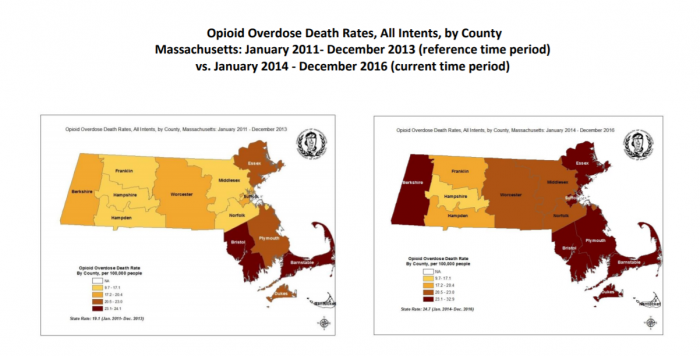 Rising opioid-related death rates in Massachusetts